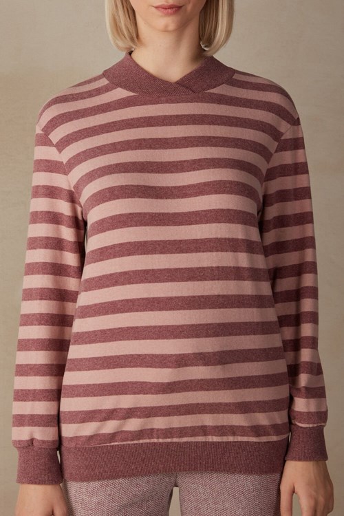 Pink - 158j - Pink / Dark Pink Stripe Intimissimi Winter Candies Striped Long Sleeve Top | AVRK-41236