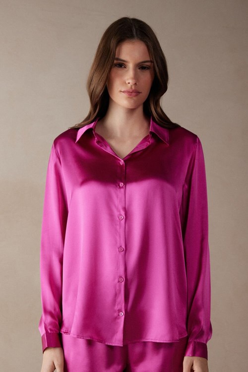 Pink - 206j - Valentine Pink Intimissimi Long Sleeve Silk Shirt | KJXV-19862