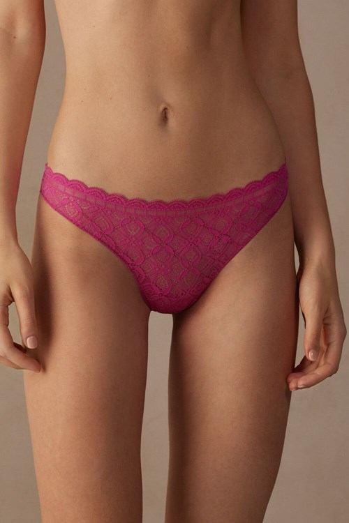 Pink - 206j - Valentine Pink Intimissimi Lace and Microfiber Brazilian | TVJP-83012