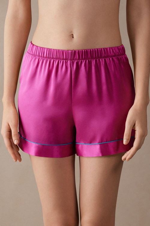 Pink - 206j - Valentine Pink Intimissimi Silk Shorts with Contrast Trim | YAWI-37826