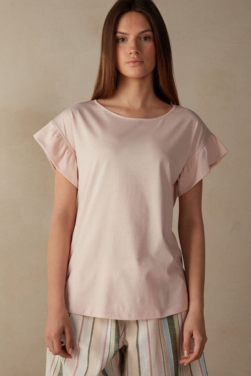 Pink - 873i - Light Pink Intimissimi Marine Holidays Short Sleeve Top in Supima® Ultrafresh Cotton | YHMW-09582