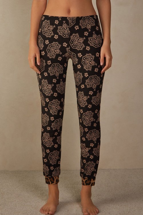 Print - 146j - Black Paisley / Animal Print Intimissimi Lady Animalier Modal Cuffed Pants | JGOR-21597