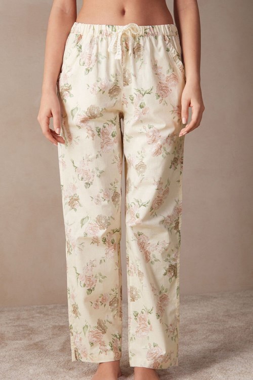 Print - 205j - Scent Of Roses Print Intimissimi Scent of Roses Full Length Cotton Cloth Pants | YQBT-31956