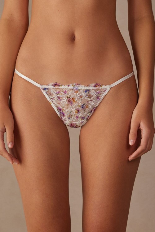 Print - 208j - White Spring Bouquet Print Intimissimi Dreaming of Spring String Thong | BGAT-31790