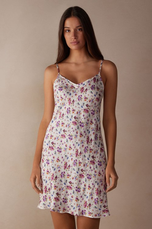 Print - 208j - White Spring Bouquet Print Intimissimi Dreaming of Spring Satin Slip | DJYX-59106