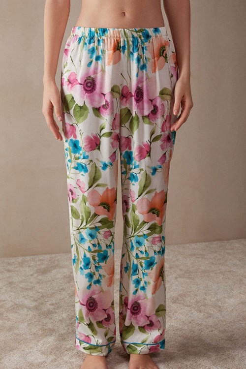 Print - 228j - Botanical Lyrics Print Intimissimi Botanical Lyrics Full Length Satin Pants | SWQR-79438