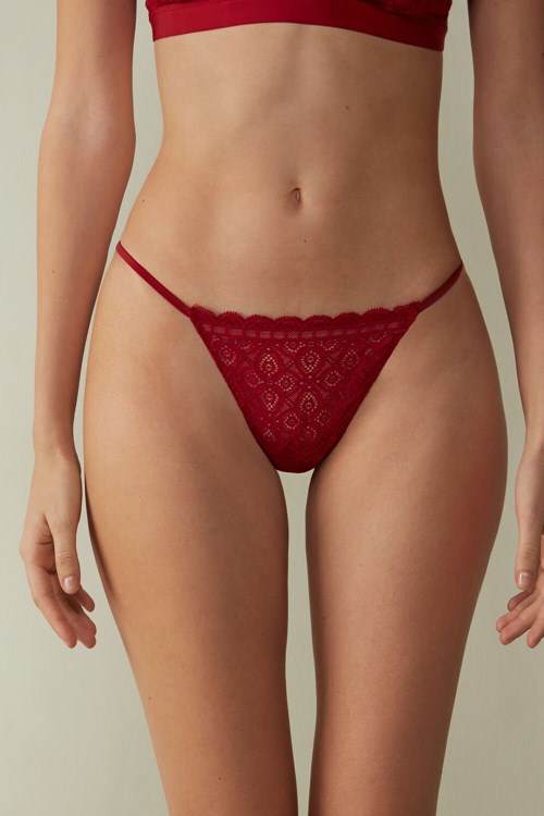 Red - 1473 - Red Intimissimi Lace String Thong | APQU-05467