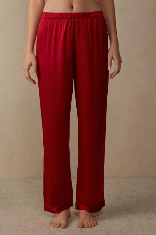 Red - 1473 - Red Intimissimi Silk Satin Pajama Pants | LMBD-23687