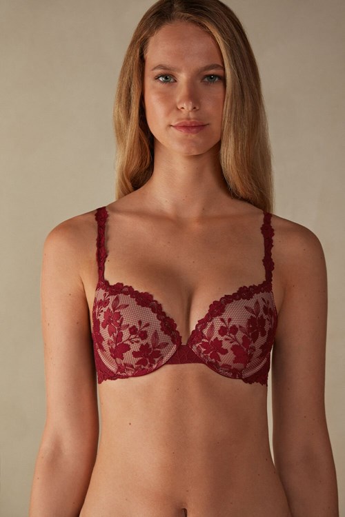 Red - 993i - Ribbon Red Intimissimi In Full Bloom Elettra Super Push-up Bra | AUWX-56813