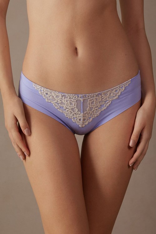 Violet - 214j - Sweet Lavender / Ivory Intimissimi Pretty Flowers Seamless Cotton Panties | SHJE-75436