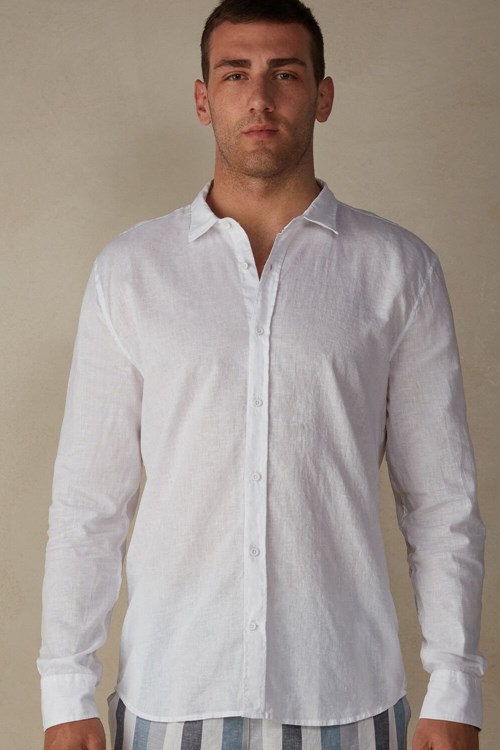 White - 001 - White Intimissimi Linen and Cotton Shirt | WCSF-07816