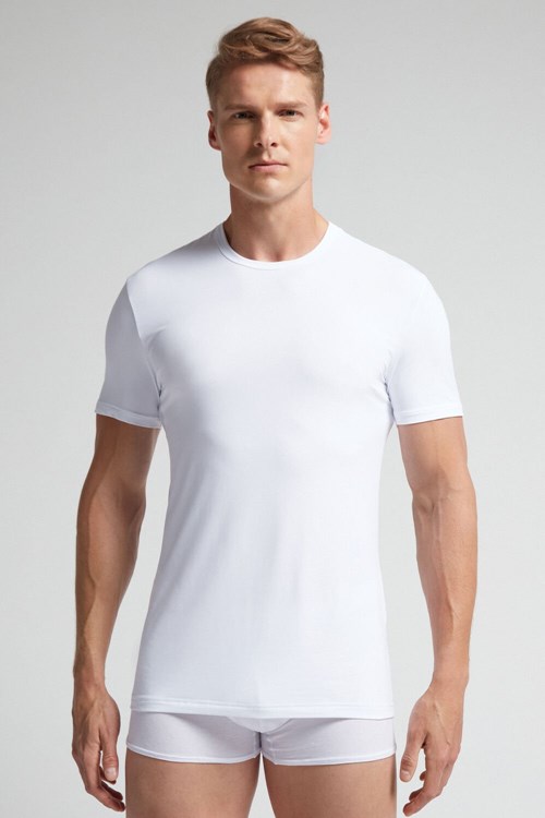 White - 001 - White Intimissimi Microfiber T-shirt | FGRI-68245