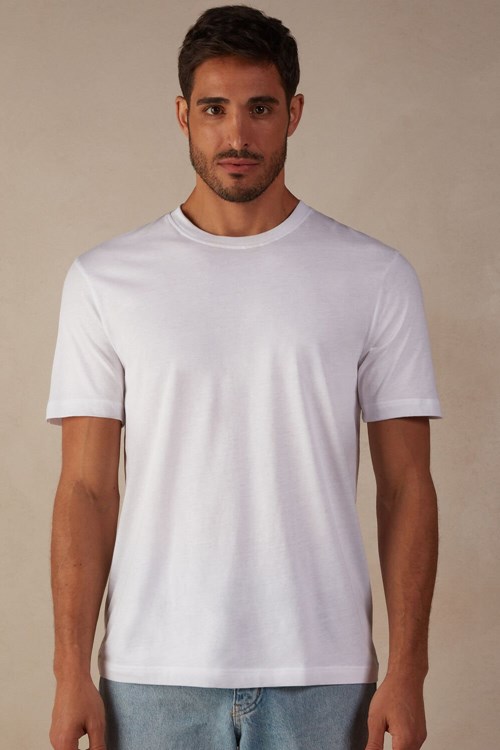 White - 001 - White Intimissimi Regular Fit T-Shirt in Extrafine Supima® Cotton | YKLD-69271