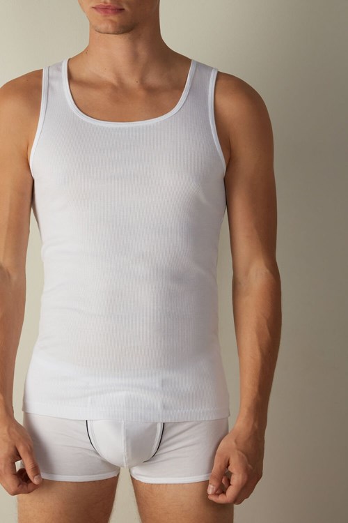 White - 001 - White Intimissimi Ribbed Supima Cotton Tank Top | KWNE-27605