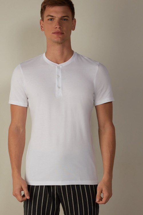 White - 001 - White Intimissimi Short-Sleeved Supima® Cotton Shirt | ALGQ-16794