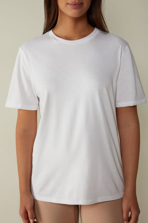 White - 001 - White Intimissimi Short-Sleeved Supima® Cotton Top | UILZ-56371