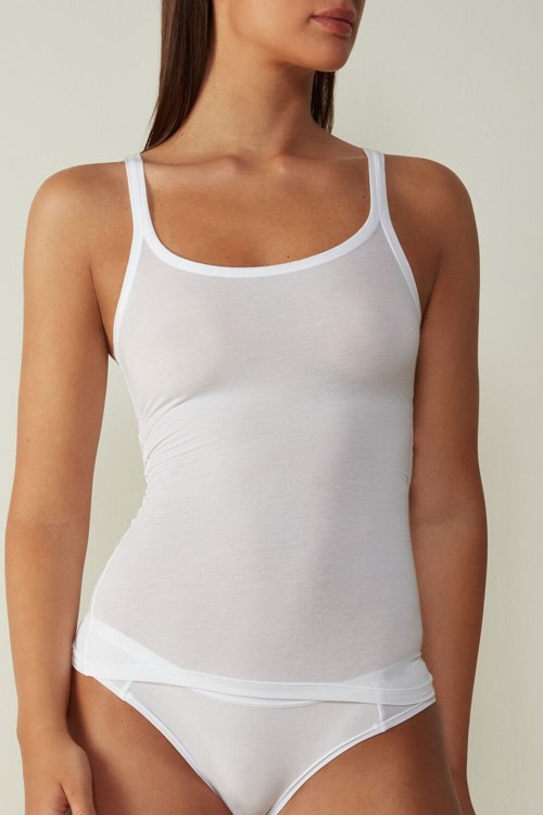 White - 001 - White Intimissimi Ultralight Supima® Cotton Top | UKVC-02137