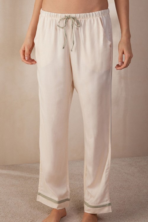 White - 230j - Heather Vanilla Ivory Intimissimi Lost in Fields Full Length Pants in Plain-weave Modal | STGF-01578