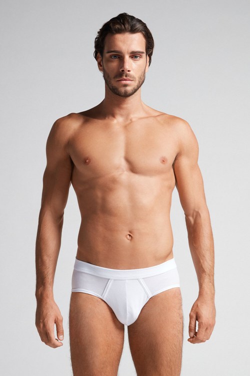 White - 6986 - White / Blue Intimissimi Natural Fresh Supima® Cotton Briefs | RHYP-95204