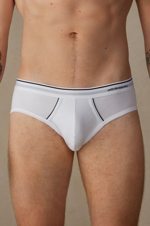 White - 6986 - White / Blue Intimissimi Supima Cotton Briefs with Visible Elastic | UYJI-23691