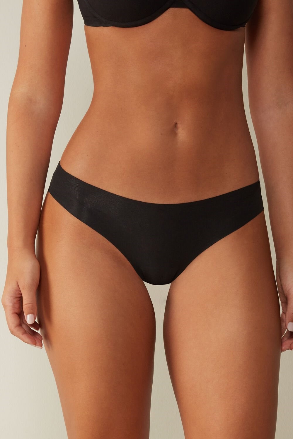 019 - Black Intimissimi Seamless Supima® Cotton Brazilian Panties | UANW-01986