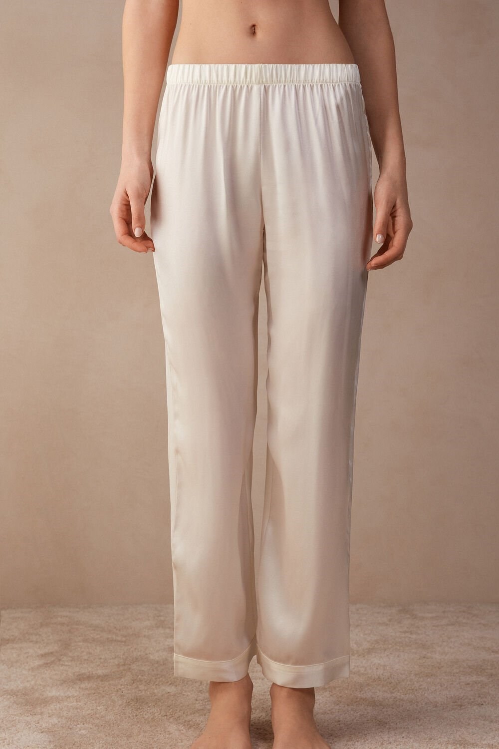 2127 - Talc White Intimissimi Silk Satin Pajama Pants | ZBJN-05614