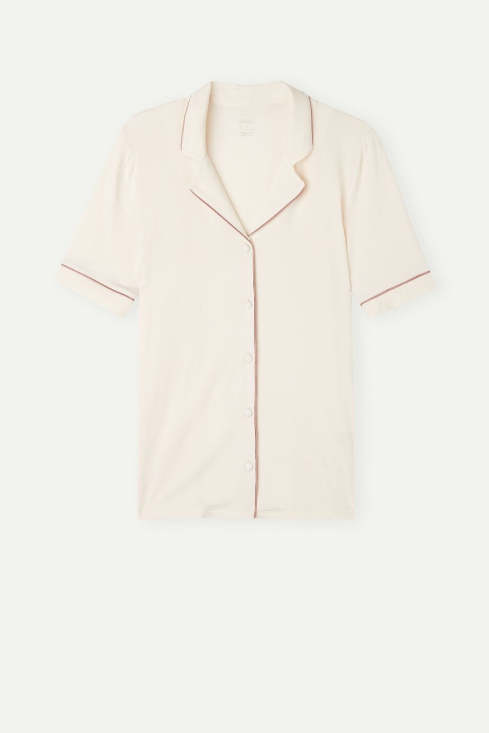 612i - Vanilla Ivory Intimissimi Short Sleeve Button Up Shirt in Modal | IQDV-65018