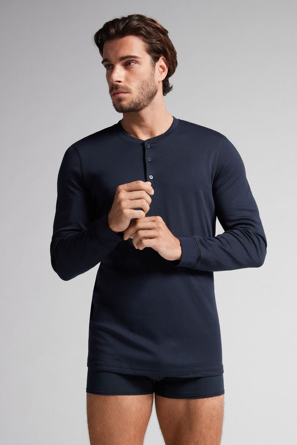 800 - Midnight Blue Intimissimi Supima Interlock Long-Sleeve Top | FCLT-67584