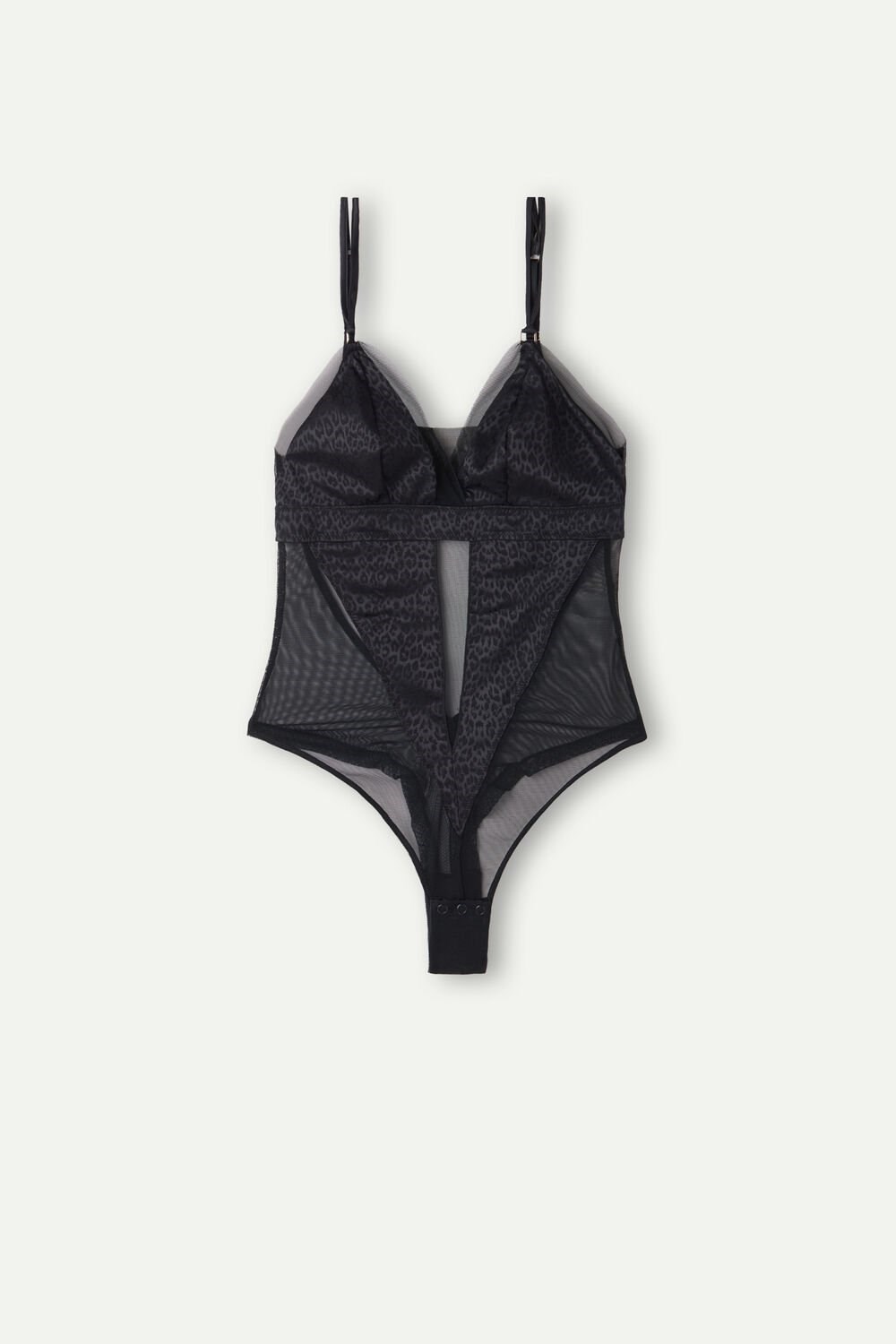 Black - 019 - Black Intimissimi Cool Minimal Tulle and Satin Bodysuit | ZOXN-69308