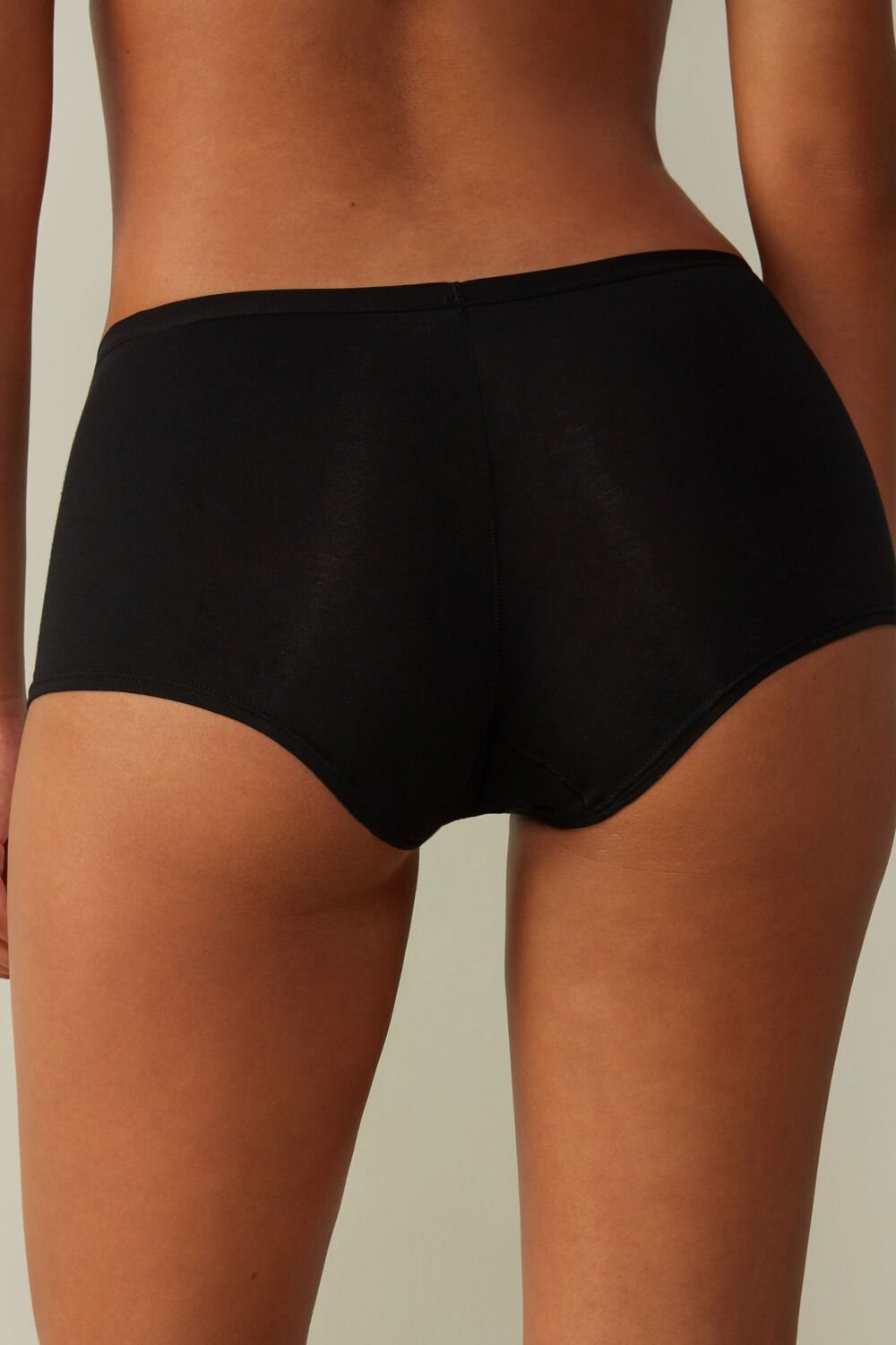 Black - 019 - Black Intimissimi Cotton Boyshorts | WFHO-50492