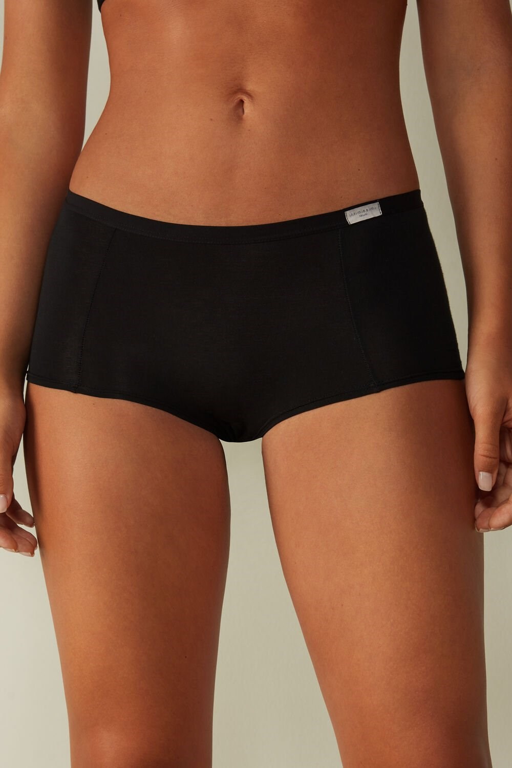 Black - 019 - Black Intimissimi Cotton Boyshorts | WFHO-50492