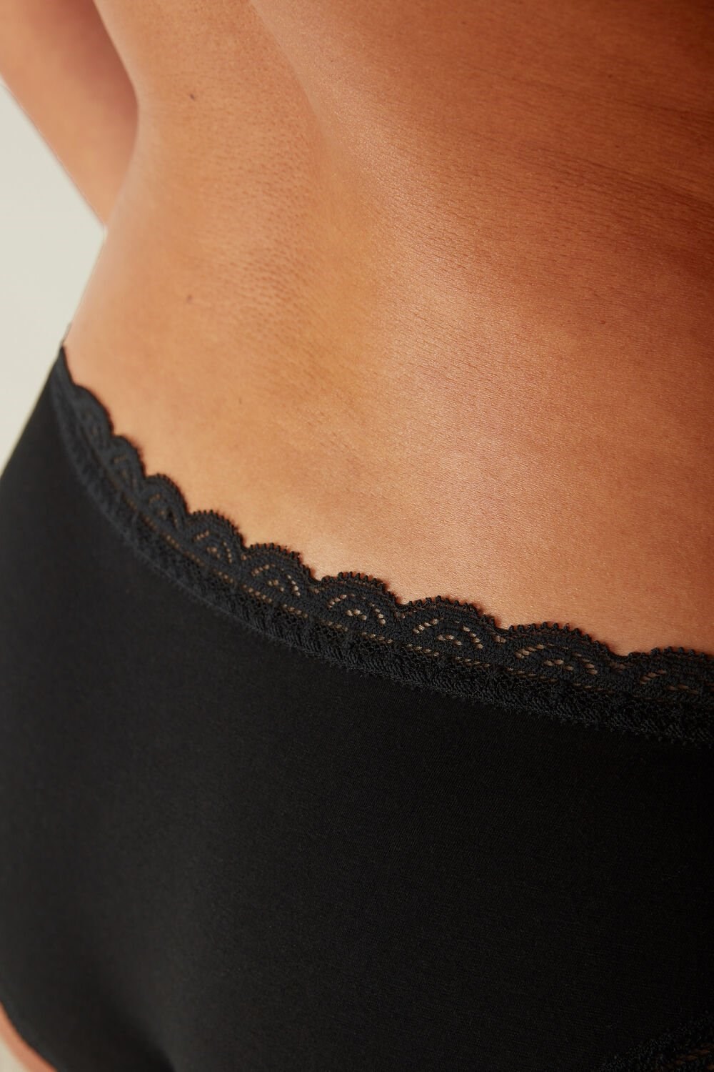 Black - 019 - Black Intimissimi Cotton and Lace Panties | NZHC-35206