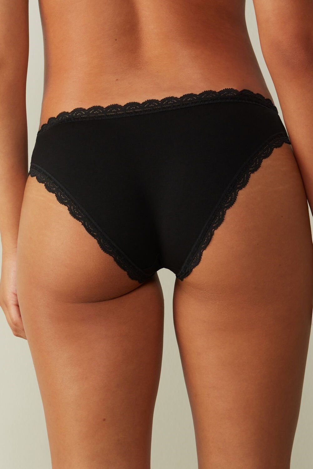 Black - 019 - Black Intimissimi Cotton and Lace Panties | NZHC-35206