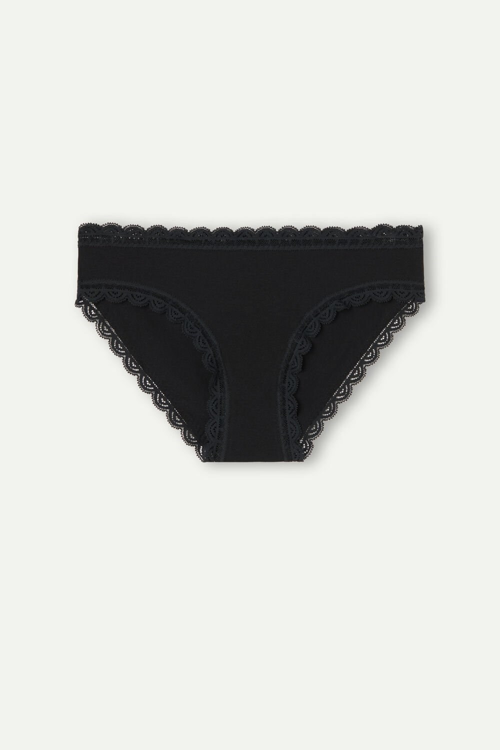 Black - 019 - Black Intimissimi Cotton and Lace Panties | NZHC-35206