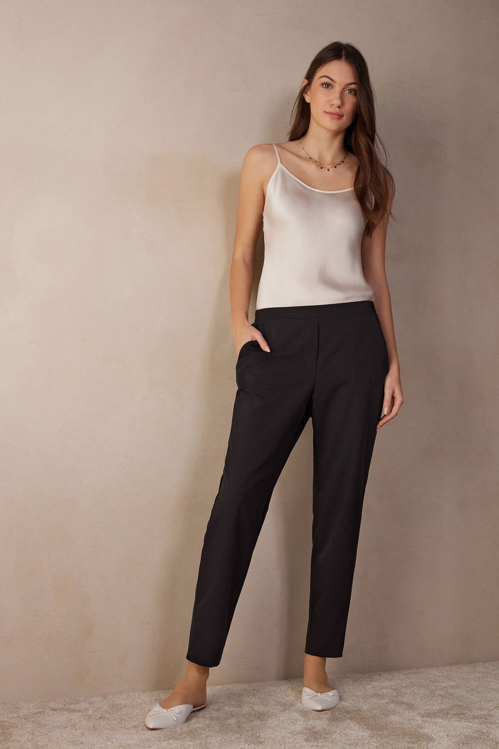 Black - 019 - Black Intimissimi Full Length Pants with Pockets | DZBE-76358