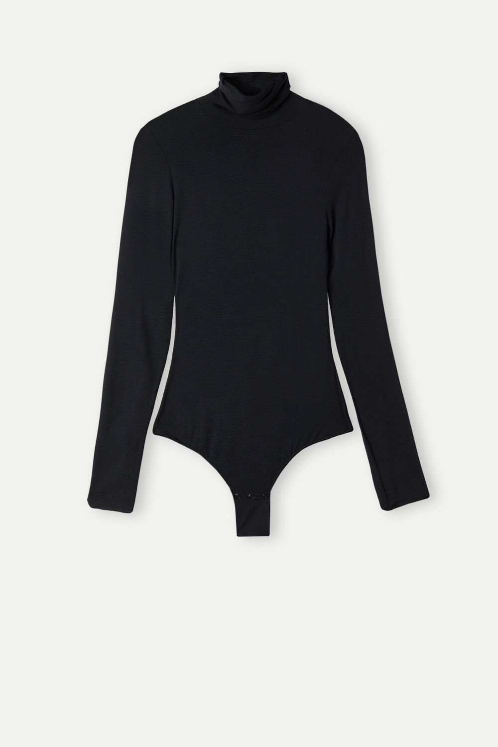 Black - 019 - Black Intimissimi High Collar Bodysuit in Modal Ultralight with Cashmere | MWCP-65314