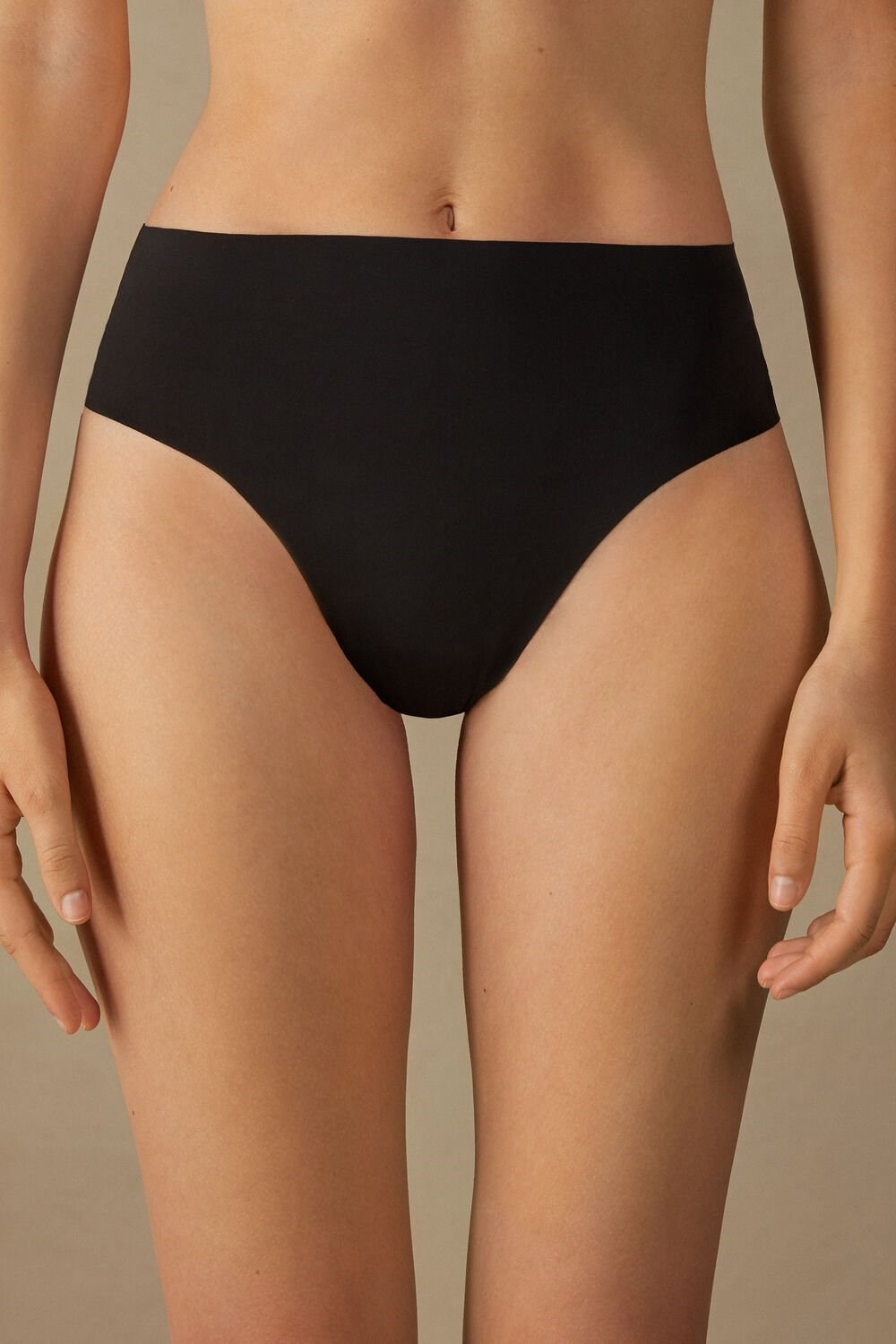 Black - 019 - Black Intimissimi High Waist Thong in Seamless Ultralight Microfiber | GUAX-14832