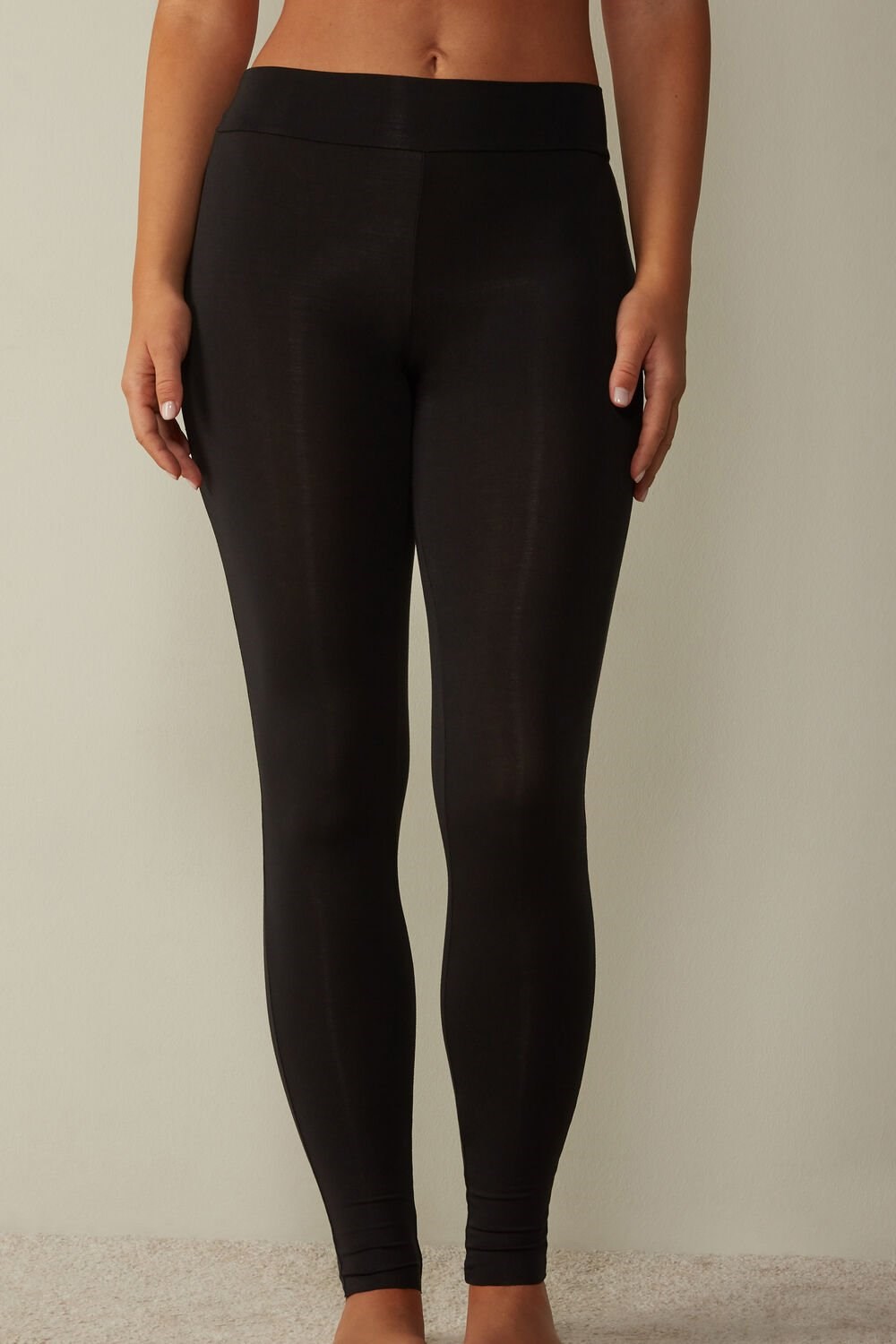 Black - 019 - Black Intimissimi High-Waisted Micromodal Stirrup Leggings | VQHU-14986