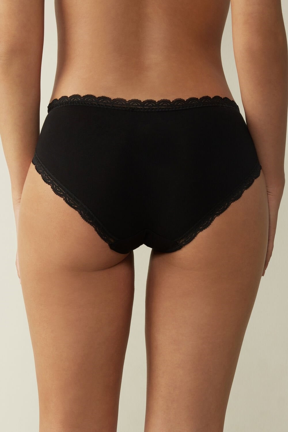 Black - 019 - Black Intimissimi Lace and Cotton High Rise Panties | CHXQ-09254