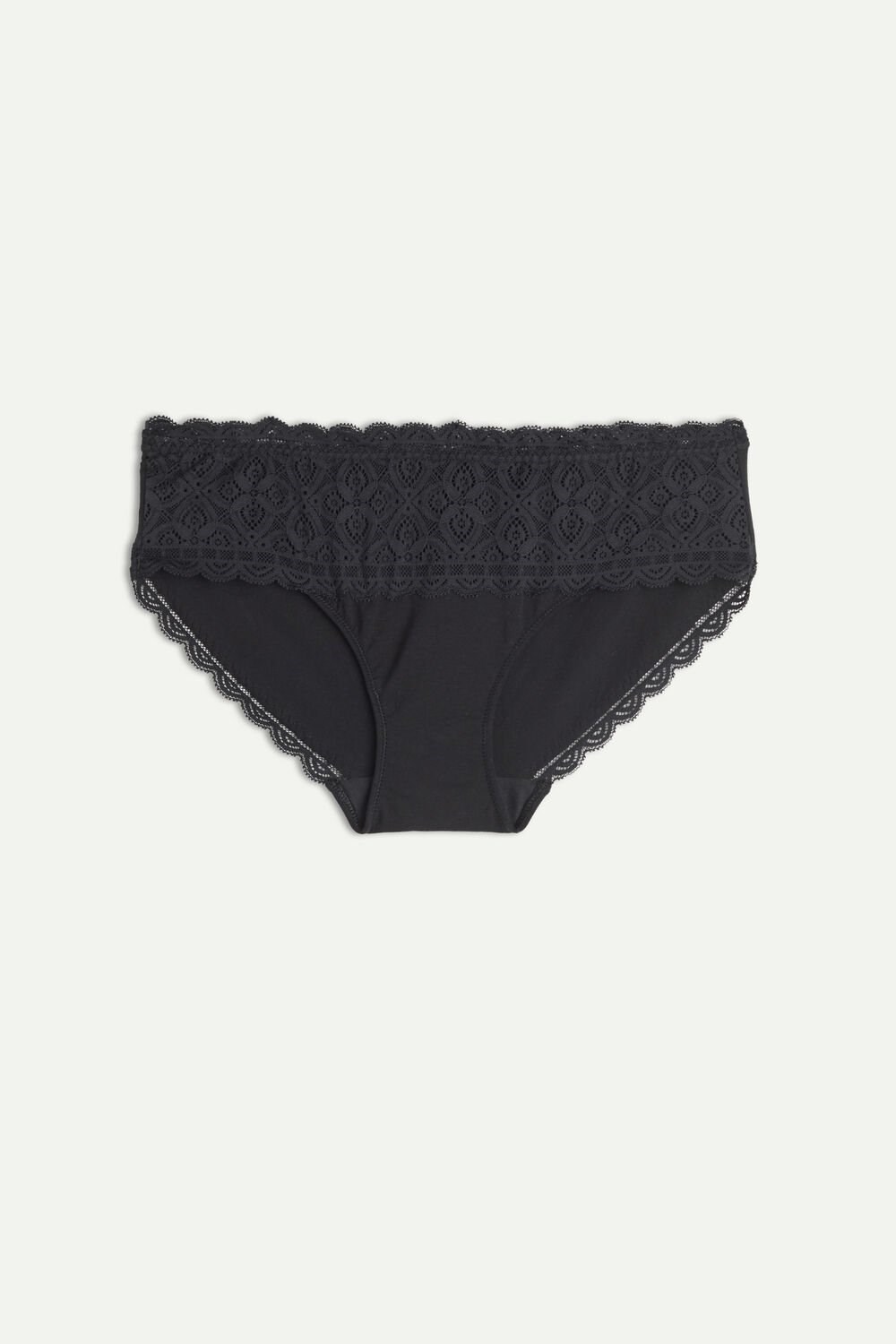 Black - 019 - Black Intimissimi Lace and Cotton High Rise Panties | CHXQ-09254