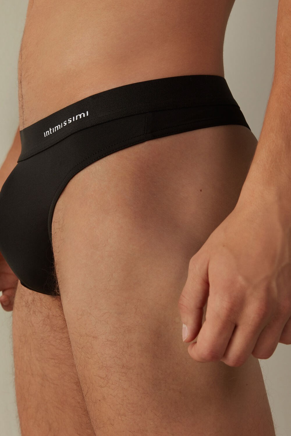 Black - 019 - Black Intimissimi Logo Detailed Microfiber Thong | GIZE-34928