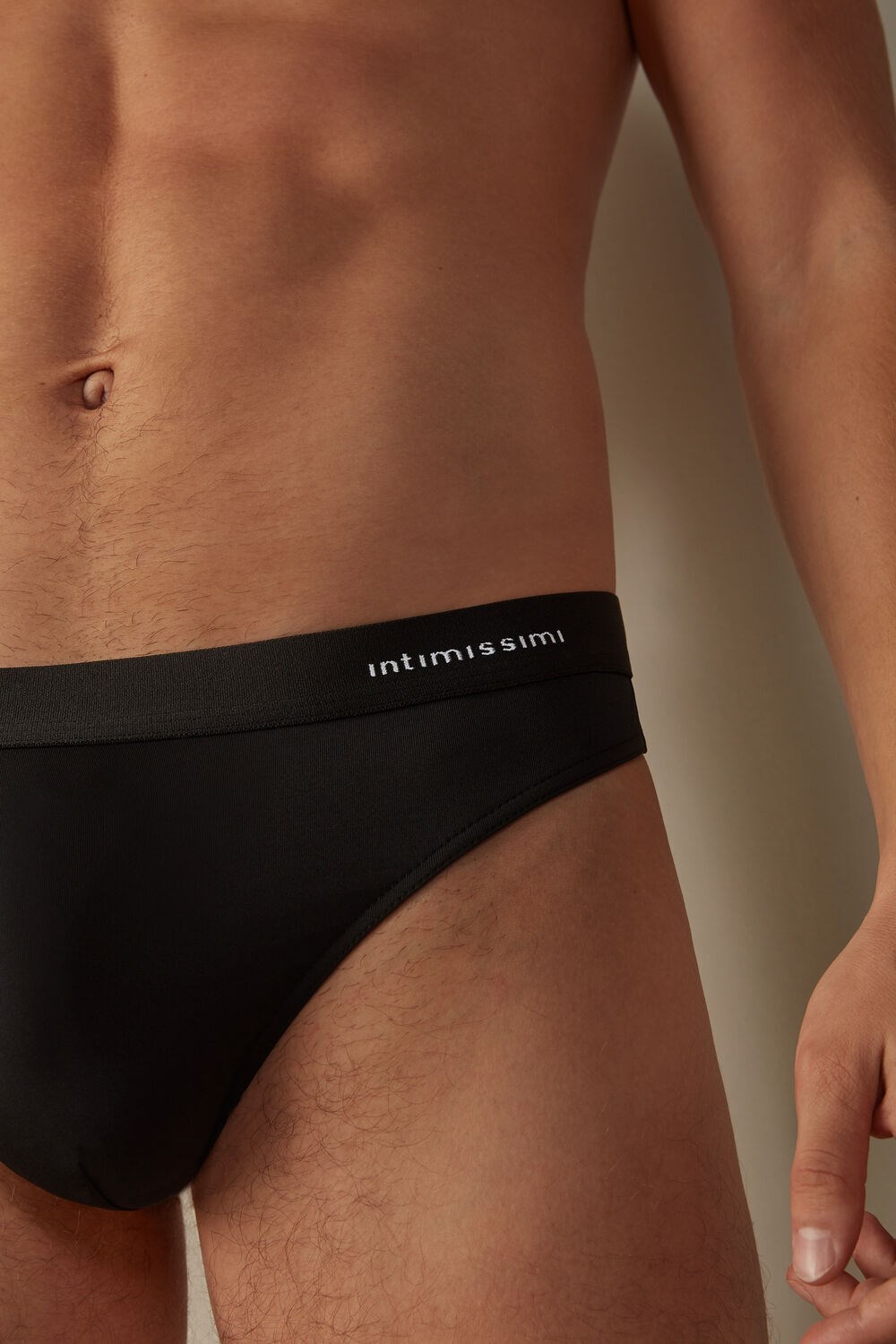 Black - 019 - Black Intimissimi Logo Detailed Microfiber Thong | GIZE-34928