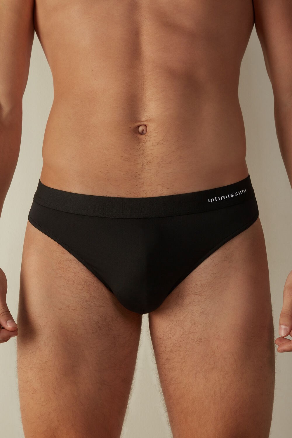 Black - 019 - Black Intimissimi Logo Detailed Microfiber Thong | GIZE-34928