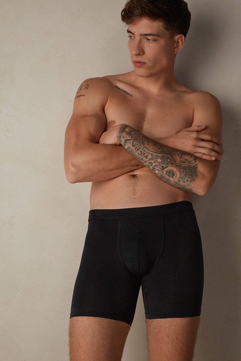 Black - 019 - Black Intimissimi Long Boxers in Stretch Supima® Cotton | FHQG-93426