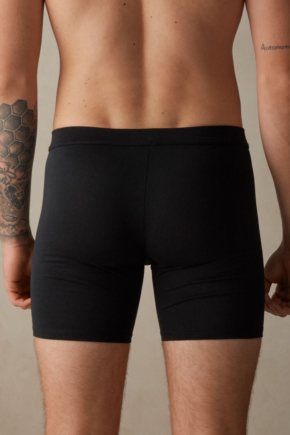 Black - 019 - Black Intimissimi Long Boxers in Stretch Supima® Cotton | FHQG-93426