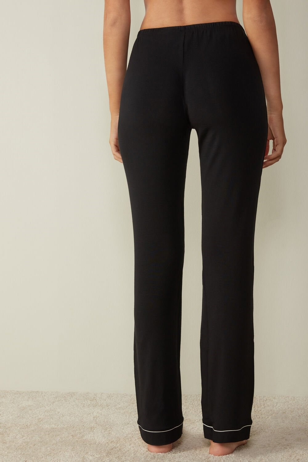 Black - 019 - Black Intimissimi Long Micromodal Trousers | TQKI-87509