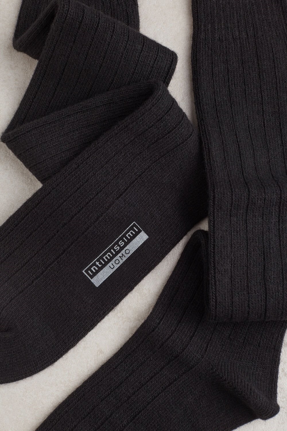 Black - 019 - Black Intimissimi Long Ribbed Socks in Cashmere and Wool | ZDUK-42970