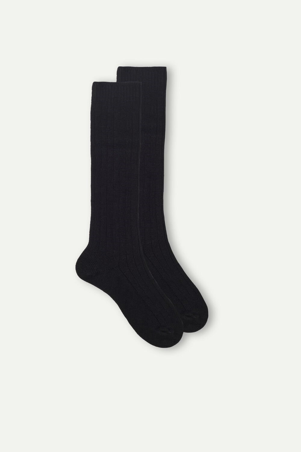 Black - 019 - Black Intimissimi Long Ribbed Socks in Cashmere and Wool | ZDUK-42970