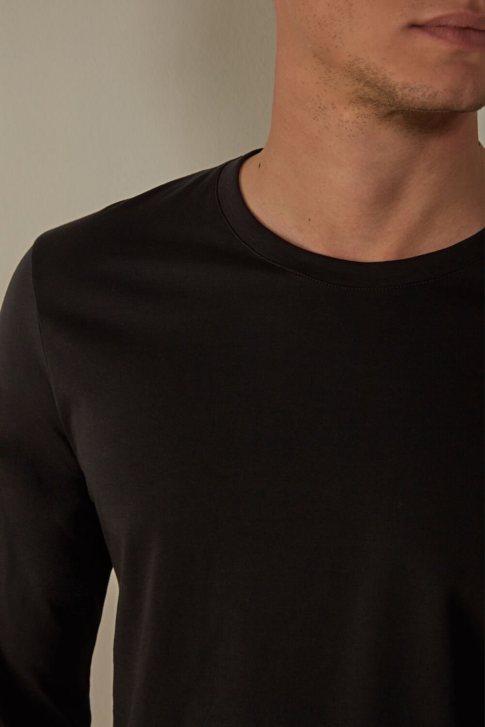 Black - 019 - Black Intimissimi Long-Sleeve Supima® Cotton Top | GCHX-87592