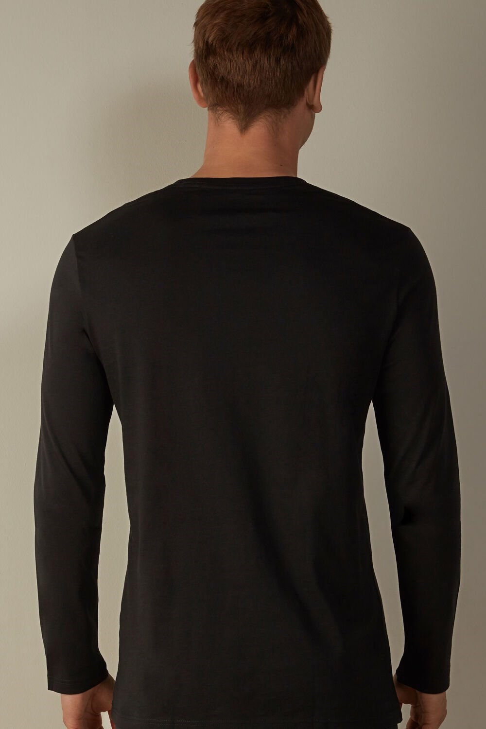 Black - 019 - Black Intimissimi Long-Sleeve Supima® Cotton Top | GCHX-87592